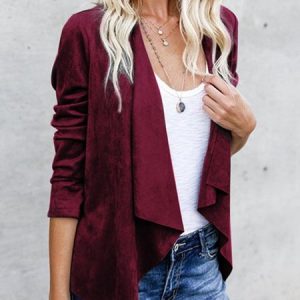 Long Sleeve Plain Regular Regular Fit Kimono For Women, Kimono, color:Wine Red|size:XXL, Noracora