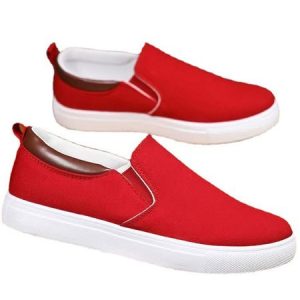 Women's Canvas Flat Shoes Slip On, color:Red|size:43, Lilicloth.com