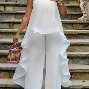 Halter Plain Loose Elegant Sleeveless Shirt, Blouses and Shirts, color:White|size:XXL, Stylewe