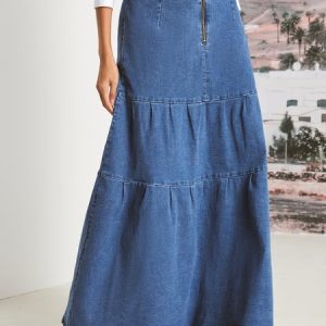 Denim Urban Plain Denim Skirt, Denim Skirts, color:Blue|size:XXL, Stylewe