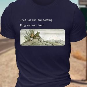 Men's Funny Toad Sat And Did Nothing Frog Sat With Him Graphic Printing Loose Crew Neck Casual Cotton T-Shirt, color:Purplish blue|size:3XL, Lilicloth.com