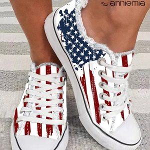 Independence Day America Flag Print Raw Hem Canvas Shoes, Sneakers, color:As Picture|size:43, JustFashionNow