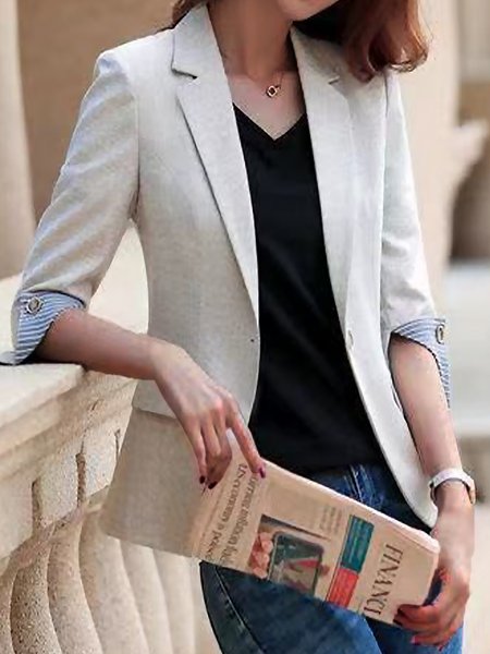 Plain Buckle Casual Blazer, Blazers, color:Apricot|size:4XL, JustFashionNow