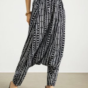 Urban Oversize Geometric Long Cargo Pants, Pants, color:Black|size:XXL, Stylewe