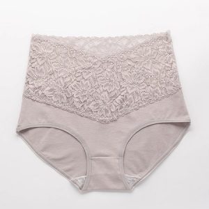 Lace Splicing Receiving Abdomen Hip Raise High Waist Briefs Plus Size, Lingeries, color:Gray|size:3XL, Noracora