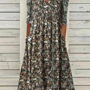 Casual Short Sleeve Woven Dress, Floral Dresses, color:Yellow|size:XS, JustFashionNow