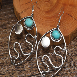 Vintage Turquoise Line Metal Distressed Earrings Ethnic Women's Jewelry, Earrings, color:As Picture|size:One-size, JustFashionNow