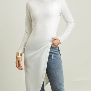 Stylewe Plain Simple Regular Fit Long Sleeve Top, Tops, color:White|size:XXL, Stylewe