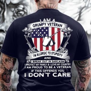 Men's I Am A Grumpy Veteran I Am Allergic To Stupidity And I Break Out In Sarcasm If This Offends You I Don't Care Funny Graphic Printing Gift For Father'S Day Cotton Loose Independence Day Casual T-Shirt, color:Purplish blue|size:3XL, Lilicloth.com