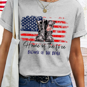 Women's Cotton Home of The Free Flag Crew Neck T-Shirt, T-shirts, Lilicloth.com