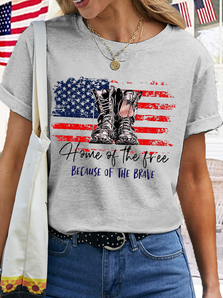 Women's Cotton Home of The Free Flag Crew Neck T-Shirt, T-shirts, Lilicloth.com