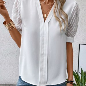 Loose Simple Lace Stand Collar Shirt, Shirts & Blouses, color:White|size:XXL, JustFashionNow