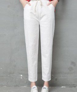 Cropped harem pants Solid Casual Pants, Pants, color:White|size:XXL, JustFashionNow
