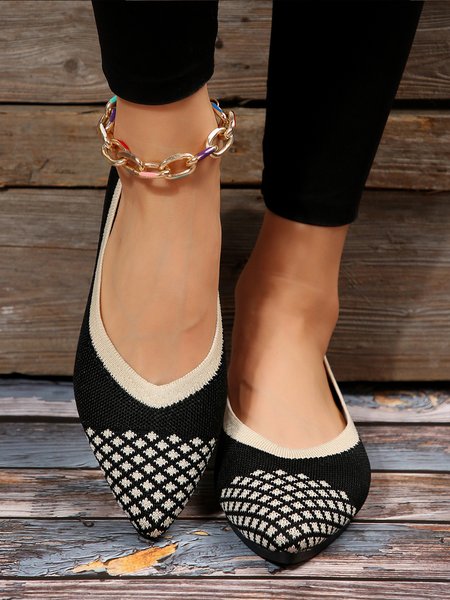 Contrast Color Comfortable Pointed Toe Flying Woven Flats, Flats, color:Black|size:43, JustFashionNow