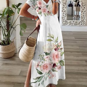 Loose V Neck Knitted Vacation Dress, Maxi, color:Multicolor|size:XXL, Noracora