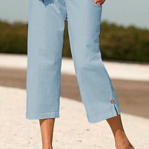 Loose Cotton Plain Casual Pants, Pants, color:Blue|size:XS, JustFashionNow