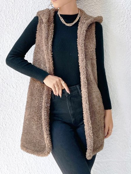 Loose Lambswool Teddy Jacket, Vests & Gilets, color:Deep Khaki|size:XXL, JustFashionNow
