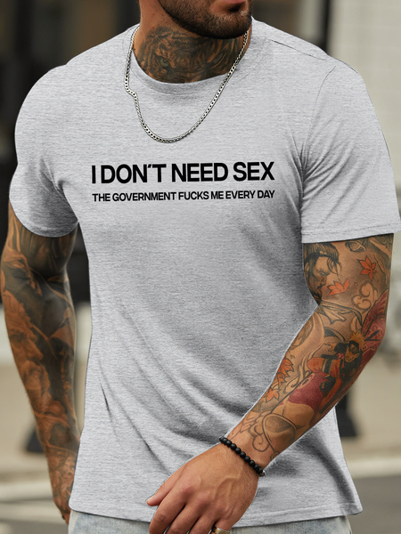 Lilicloth X Hynek Rajtr I Don't Need Sex The Government Fucks Me Every Day Men's T-Shirt, color:Light Gray|size:3XL, Lilicloth.com