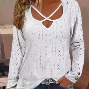 V Neck Casual Shirt, Shirts & Blouses, color:White|size:XXL, JustFashionNow
