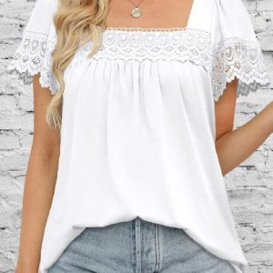 Flare Sleeve Square Neck Urban Loose Shirt, Shirts & Blouses, color:White|size:XXL, JustFashionNow