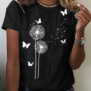 Plus Size Crew Neck Loose Short Sleeve T-Shirt, TOPS, color:Black|size:4X, Noracora