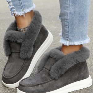 Women Warm Plus Size Casual Color Block Flat Heel Furry Snow Boots, Boots, color:Gray|size:43, JustFashionNow