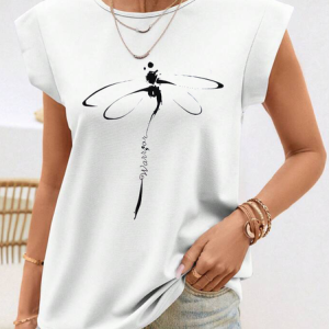 Dragonfly Casual Crew Neck Cotton T-Shirt, T-Shirts, color:White|size:XXL, JustFashionNow