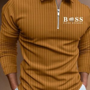 Polo Collar Casual Polo Shirt, Polos, color:Brown|size:3XL, JustFashionNow