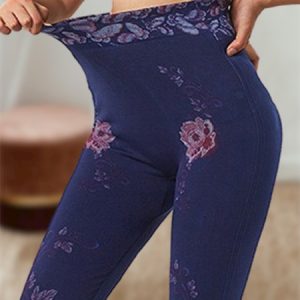 Casual Floral High Waist Ankle Pants Legging, Leggings, color:Deep Blue|size:3XL, Noracora
