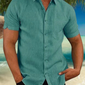 Shirt Collar Regular Fit Plain Casual Regular Sleeve Shirt, Shirts ＆ Blouse, color:Lake Blue|size:3XL, JustFashionNow