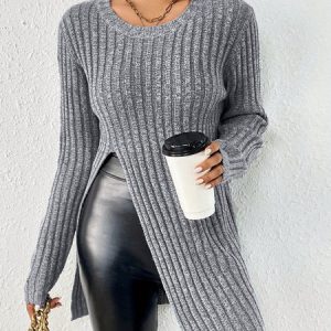 Crew Neck Regular Fit Casual Plain Shirt, Shirts & Blouses, color:Gray|size:XXL, JustFashionNow