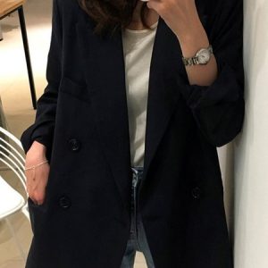 Loose Lapel Collar Casual Blazer, Coats, color:Black|size:3XL, JustFashionNow
