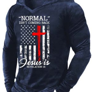 Men Normal Isn’t Coming Back Jesus Is Regular Fit Text Letters Hoodie Sweatshirt, color:As Picture|size:3XL, Lilicloth.com