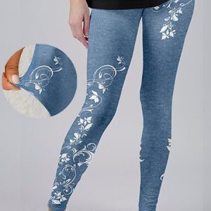 Tight Floral Casual Leggings, Leggings, color:Blue|size:XXL, Noracora