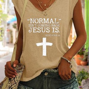 Normal Isn’t Coming Back Jesus Is Revelation 14 Tank Top, color:Khaki|size:3XL, Lilicloth.com
