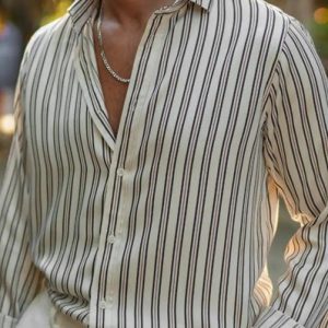 Regular Sleeve Striped Casual Cotton-Blend Shirt, Shirts ＆ Blouse, color:Apricot|size:3XL, JustFashionNow