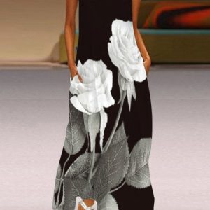 Floral Sleeveless Casual Dresses, Casual Dresses, color:Black|size:XXL, JustFashionNow