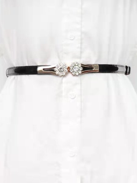 Rhinestone Metal Embellishment Belt, Belts, color:Black|size:One-size, JustFashionNow