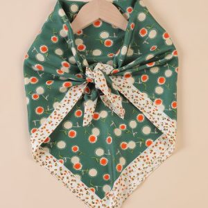 Green Red Cherry Graphics Pastoral Scarf Silk Scarf Shawl, Women Scarves & Shawls, color:Green|size:One-size, JustFashionNow