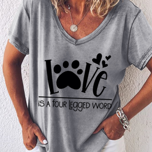 Women's Dog Lover Funny Saying Simple V Neck T-Shirt, color:Gray|size:3XL, Lilicloth.com