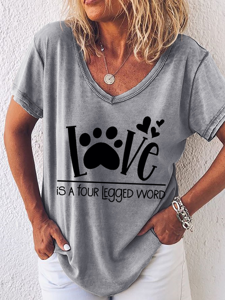 Women's Dog Lover Funny Saying Simple V Neck T-Shirt, color:Gray|size:3XL, Lilicloth.com