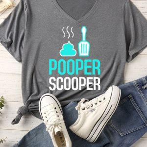 Women's Pooper Scooper Matching V Neck T-Shirt, color:Deep Gray|size:XXL, Lilicloth.com