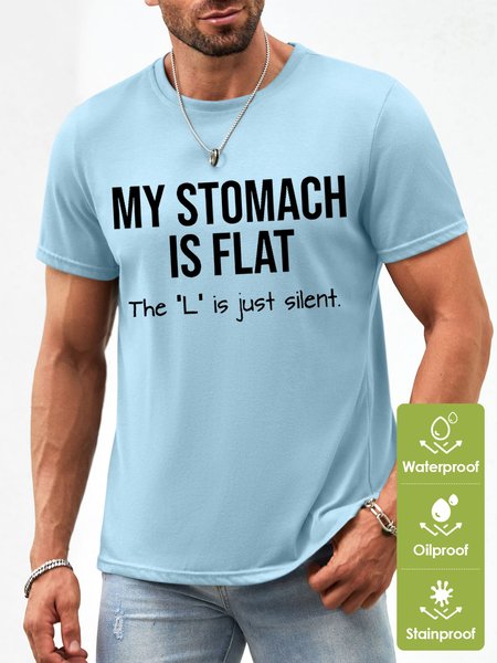 Men's My Stomach Is Flat The L Is Just Silent Funny Graphic Printing Text Letters Waterproof Oilproof And Stainproof Fabric T-Shirt, color:Light Blue|size:3XL, Lilicloth.com