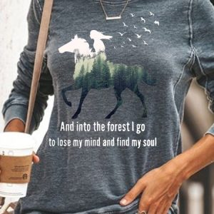 Women's Into Forest  Letters I Go To Lose My Mind And Find My Soul Casual Crew Neck Sweatshirt, color:Gray|size:3XL, Lilicloth.com
