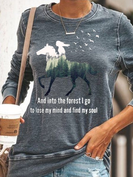 Women's Into Forest Letters I Go To Lose My Mind And Find My Soul Casual Crew Neck Sweatshirt, Hoodies&Sweatshirts, Lilicloth.com