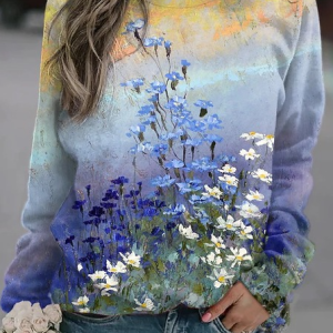 JFN Crew Neck Casual Floral Loosen Sweatshirt, Sweatshirts & Hoodies, color:Multicolor|size:3XL, JustFashionNow