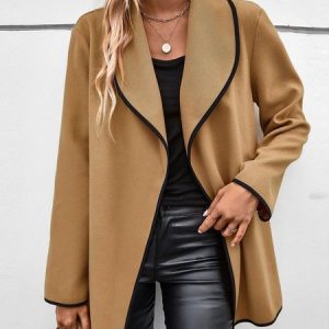 Plain Shawl Collar Loose Other Coat, Coats, color:Khaki|size:XXL, JustFashionNow
