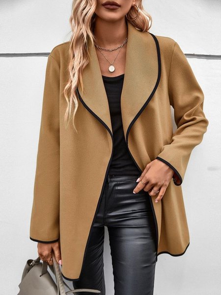 Plain Shawl Collar Loose Other Coat, Coats, color:Khaki|size:XXL, JustFashionNow