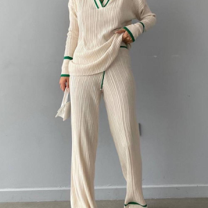 Elegant Regular Fit Wool/Knitting Plain Fashion Pants, Pants, color:Apricot|size:XXL, Stylewe