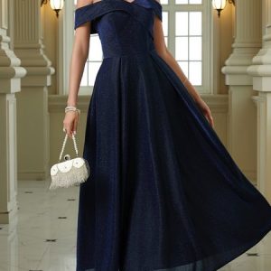 Plain Elegant Boat Neck Wedding Guest Dress, Maxi Dresses, color:Purplish blue|size:XXL, Stylewe